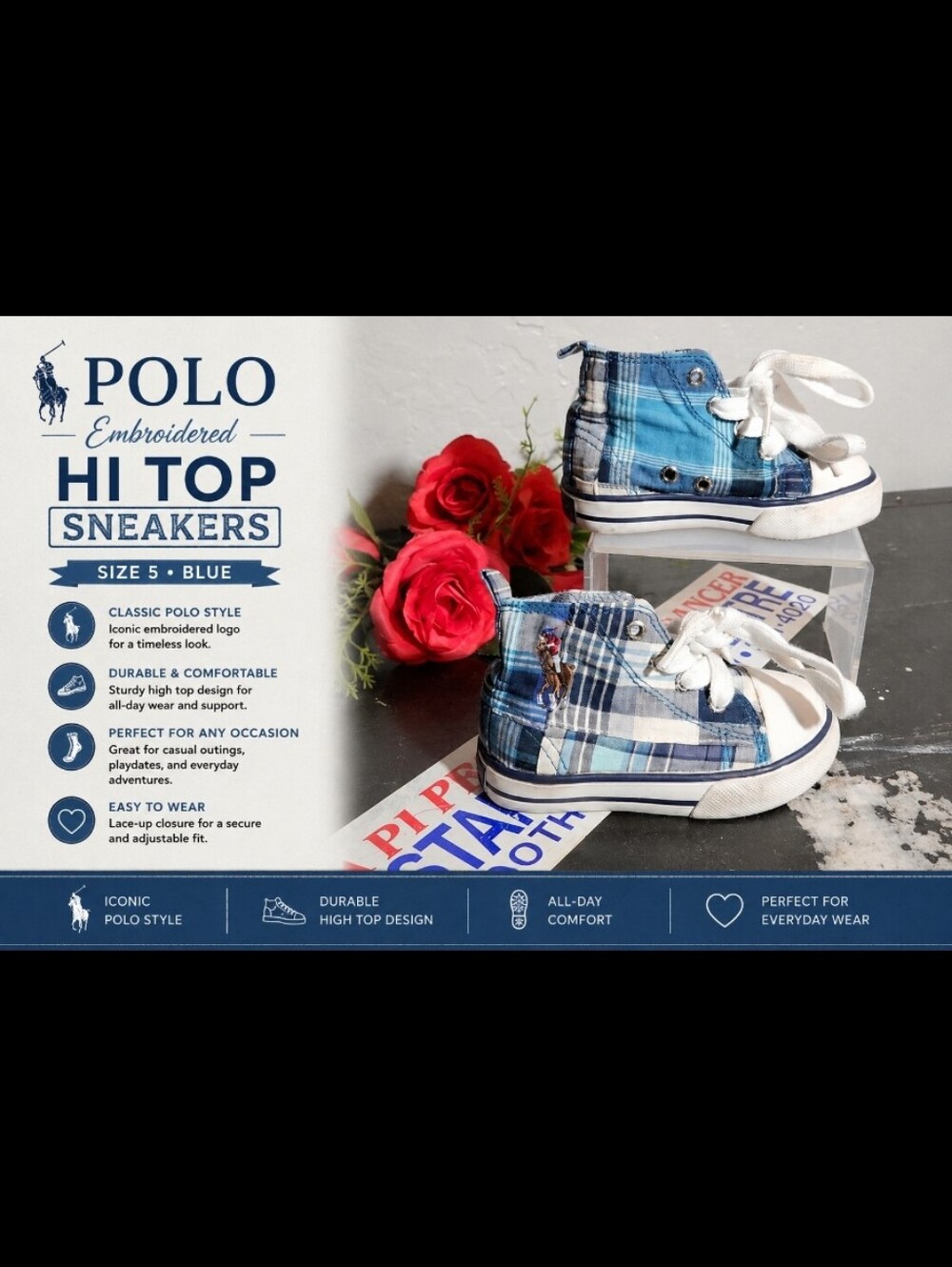 POLO Embroidered Hi Top Sneakers 5 Blue